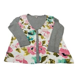 Merona Heather Gray & Floral Large Knit Cardigan